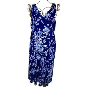 Jones New York Floral Print Sleeveless Maxi Dress - Blue / White - Womens Size L